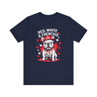 Red, White & Frenchie – Unisex Jersey Short Sleeve Tee │ Canada Day French Bulldog Shirt