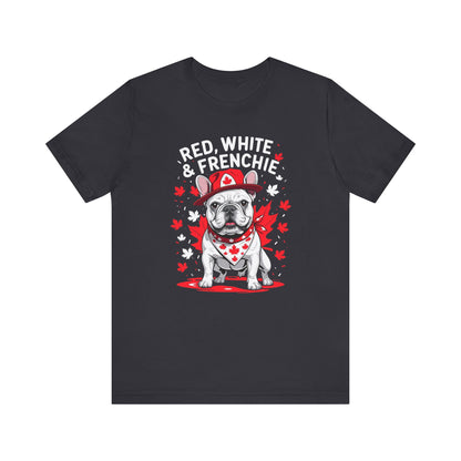 Red, White & Frenchie – Unisex Jersey Short Sleeve Tee │ Canada Day French Bulldog Shirt