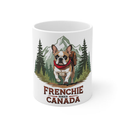Frenchie Hikes Canada – Ceramic Adventure Mug (11 oz | 15 oz | 20 oz) │ French Bulldog Gift