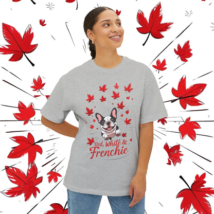 Oversized Unisex Canada Day T-Shirt | Red, White & Frenchie French Bulldog Tee
