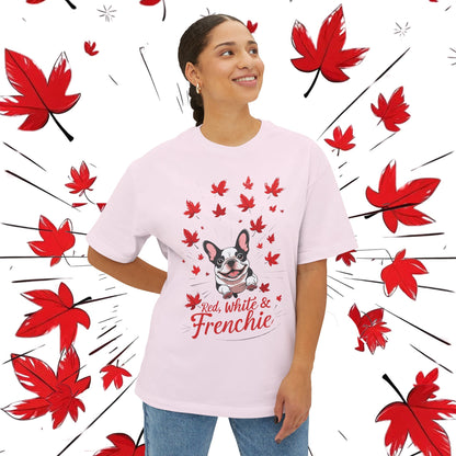 Oversized Unisex Canada Day T-Shirt | Red, White & Frenchie French Bulldog Tee