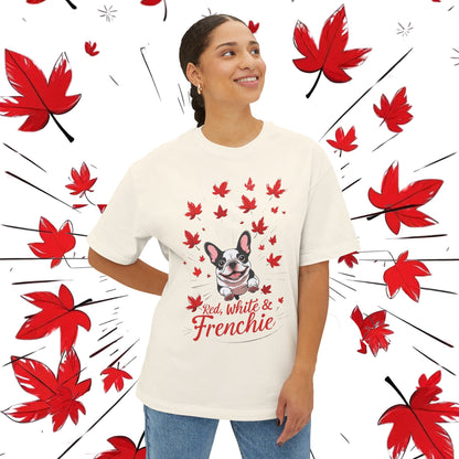 Oversized Unisex Canada Day T-Shirt | Red, White & Frenchie French Bulldog Tee