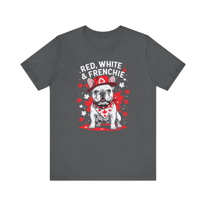 Red, White & Frenchie – Unisex Jersey Short Sleeve Tee │ Canada Day French Bulldog Shirt