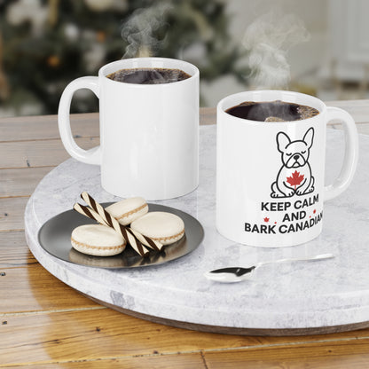 Keep Calm and Bark Canadian – Frenchie Canada Day Mug & Tee