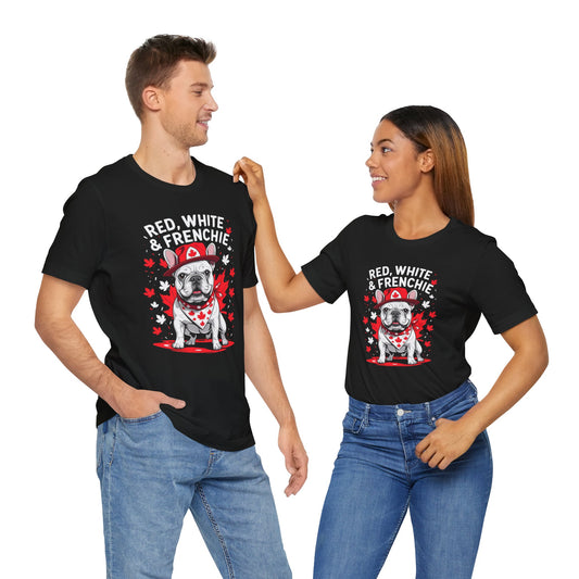 Red, White & Frenchie – Unisex Jersey Short Sleeve Tee │ Canada Day French Bulldog Shirt