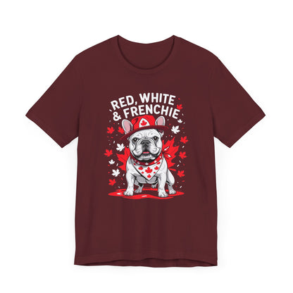 Red, White & Frenchie – Unisex Jersey Short Sleeve Tee │ Canada Day French Bulldog Shirt