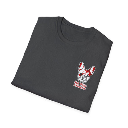 Red, White & Frenchie – Left Chest Logo Unisex Jersey Tee │ Canada Day French Bulldog Shirt