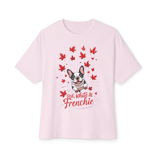 Oversized Unisex Canada Day T-Shirt | Red, White & Frenchie French Bulldog Tee