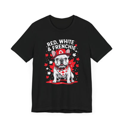 Red, White & Frenchie – Unisex Jersey Short Sleeve Tee │ Canada Day French Bulldog Shirt