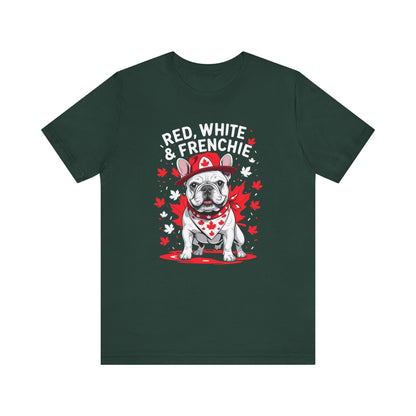 Red, White & Frenchie – Unisex Jersey Short Sleeve Tee │ Canada Day French Bulldog Shirt