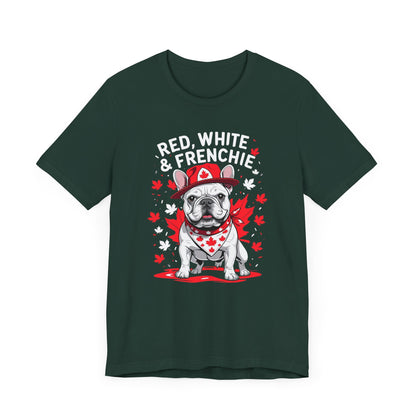 Red, White & Frenchie – Unisex Jersey Short Sleeve Tee │ Canada Day French Bulldog Shirt