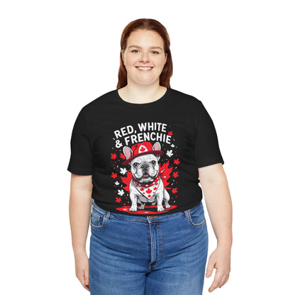 Red, White & Frenchie – Unisex Jersey Short Sleeve Tee │ Canada Day French Bulldog Shirt