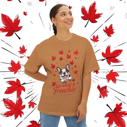 Oversized Unisex Canada Day T-Shirt | Red, White & Frenchie French Bulldog Tee