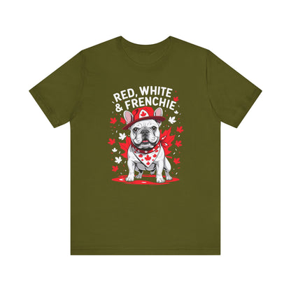 Red, White & Frenchie – Unisex Jersey Short Sleeve Tee │ Canada Day French Bulldog Shirt