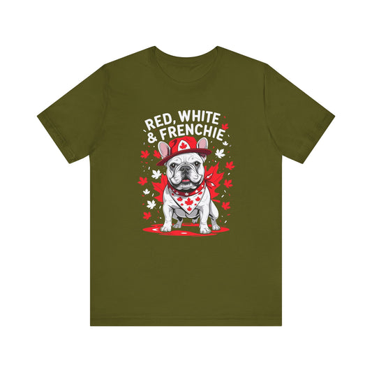 Red, White & Frenchie – Unisex Jersey Short Sleeve Tee │ Canada Day French Bulldog Shirt