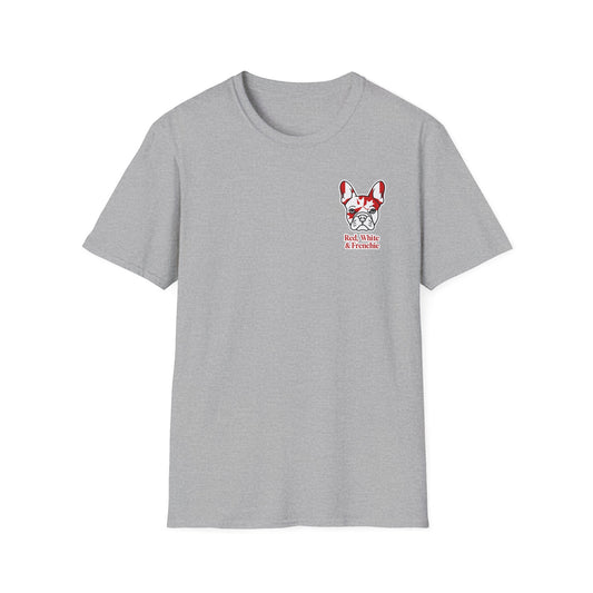 Red, White & Frenchie – Left Chest Logo Unisex Jersey Tee │ Canada Day French Bulldog Shirt