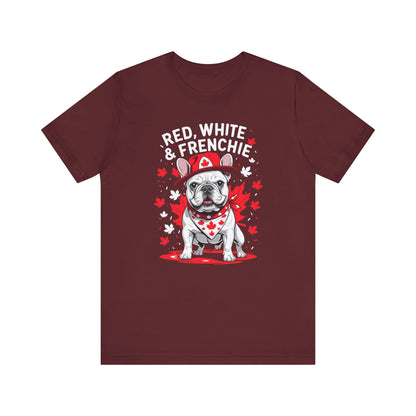 Red, White & Frenchie – Unisex Jersey Short Sleeve Tee │ Canada Day French Bulldog Shirt